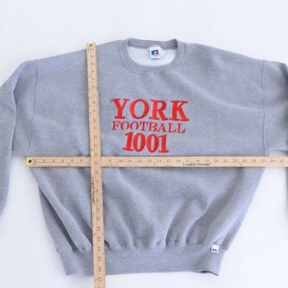 VTG Russell Athletic York Football 1001 Embroidered Gray Crew Neck Sweater XXL - Picture 3 of 9